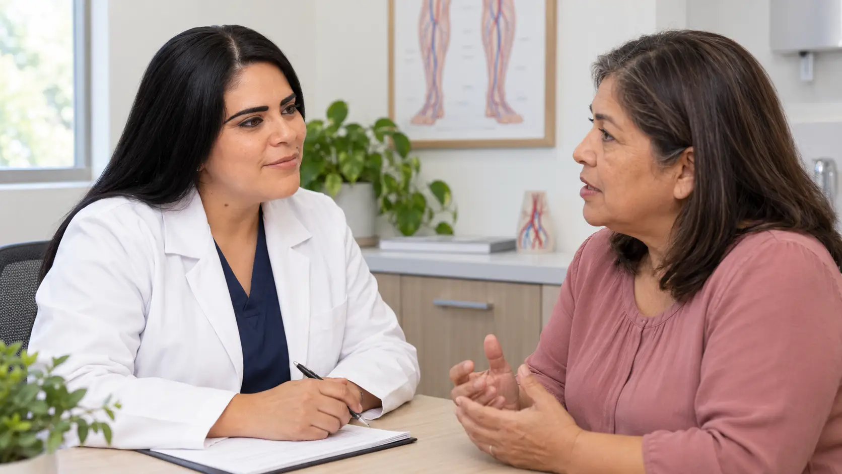 La Dra. Soledad Gómez conversando con una paciente en consulta